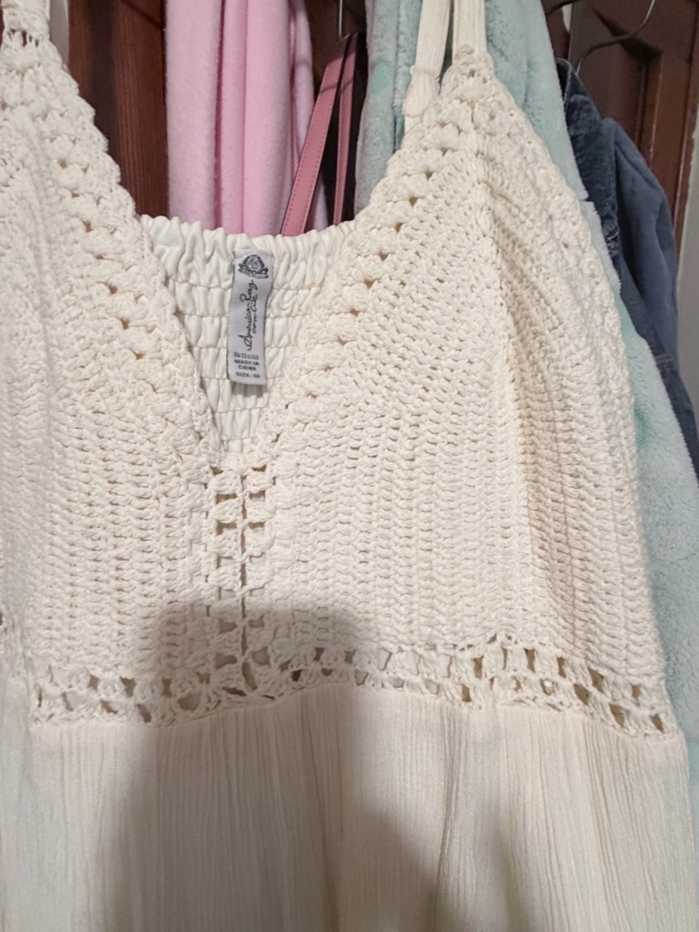 Boho Crochet Cream Maxi Dress - Sleeveless V-Neck American rag.